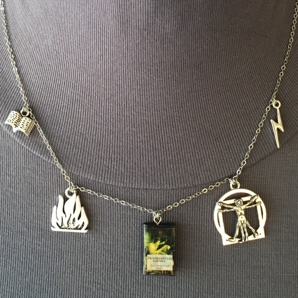 Frankenstein by Mary Shelley Handmade Novel Literature Necklace, Book Cover Fire - Picture 9 of 16